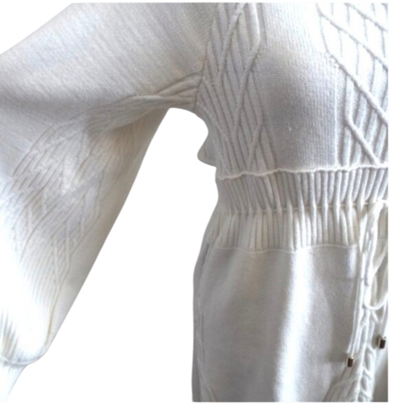 Free People White Emmaline Cable Knit Mini Sweater Dress w/Back Cut-Out Size XL - Picture 12 of 14